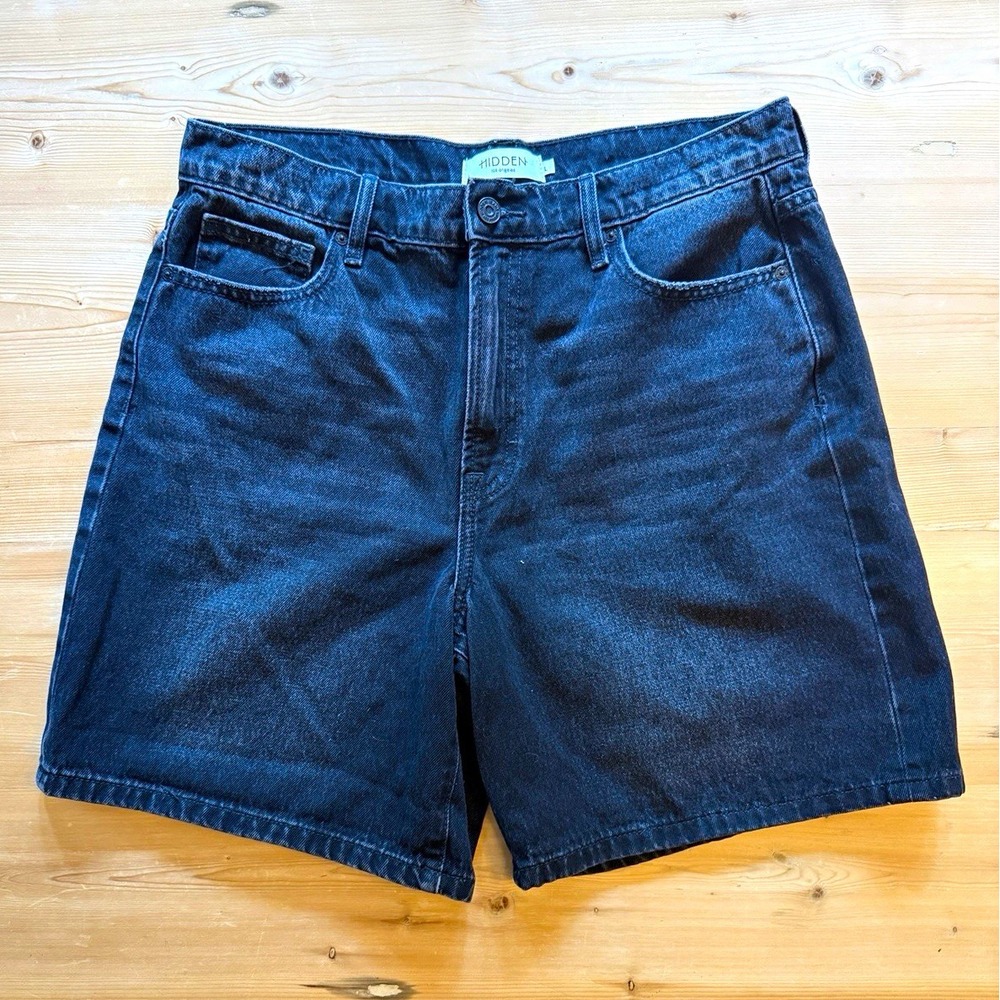 HIDDEN Women's Black Dark Wash Denim Shorts Cotton 5-Pocket Button Logo